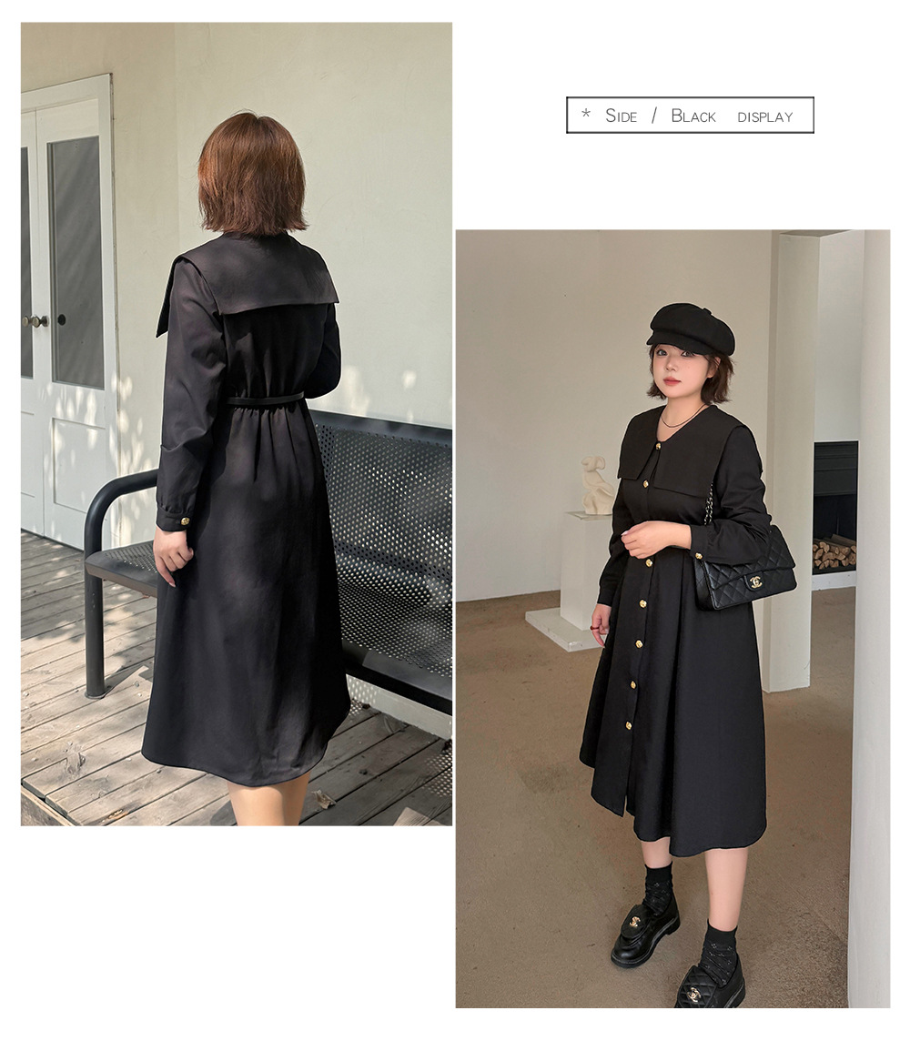 大きいサイズ レディース ビックラペルボタンダウンブラックワンピース（ベルト別売） LL 3L 4L 5L