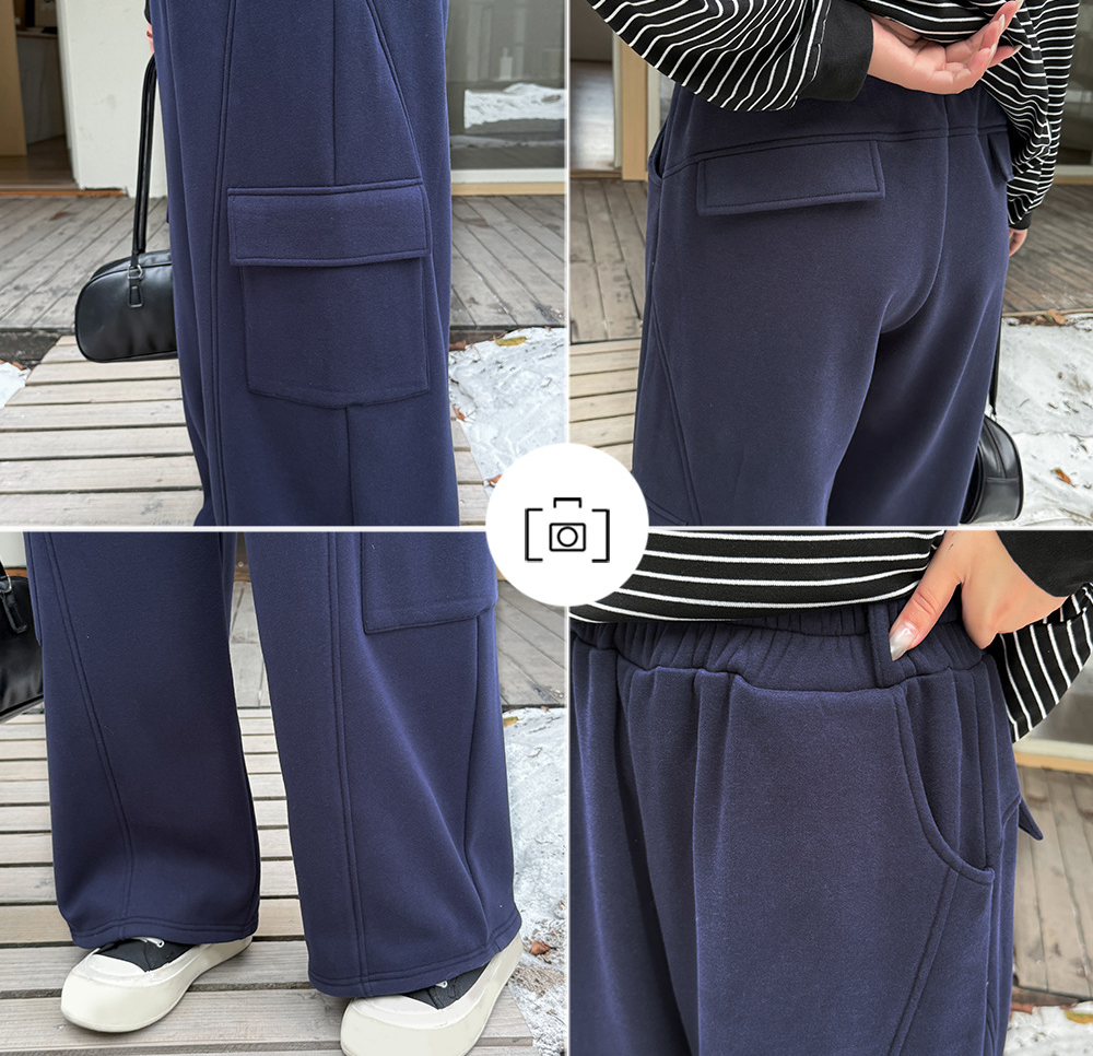 大きいサイズ レディース ニットフリース裏地ワイドレッグカーゴパンツ LL 3L 4L 5L