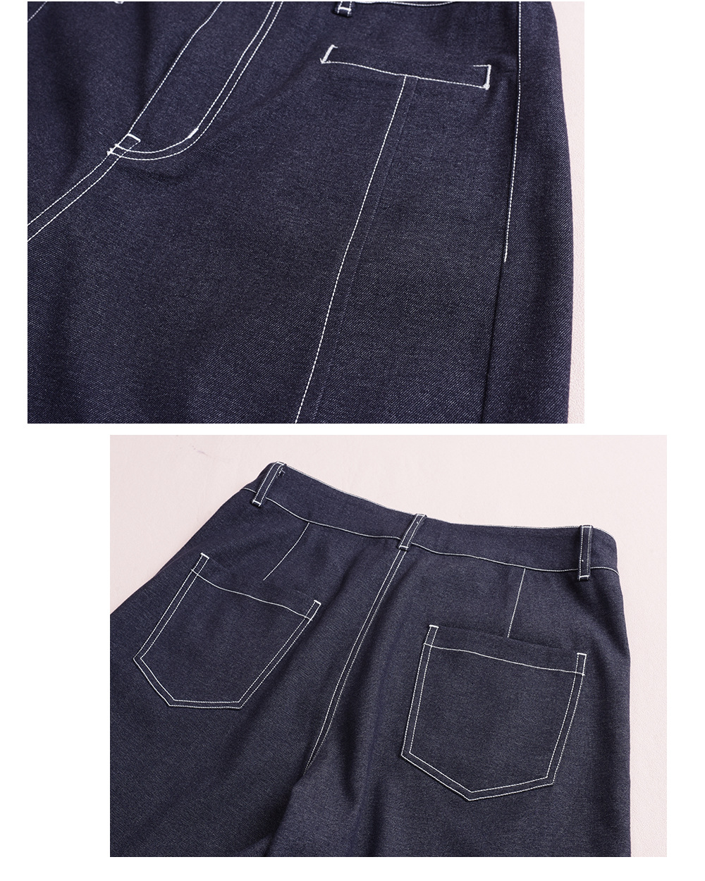 大きいサイズ レディース フェイクデニム折り返しワイドレッグパンツ LL 3L 4L 5L