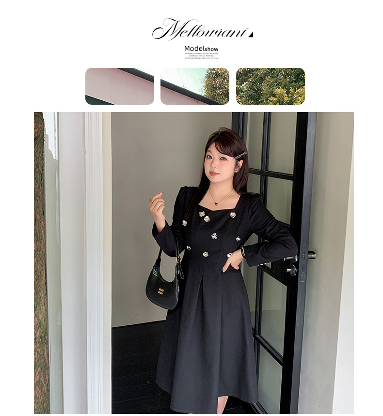 大きいサイズ レディース スパンコールスクエアネックブラックワンピース LL 3L 4L 5L