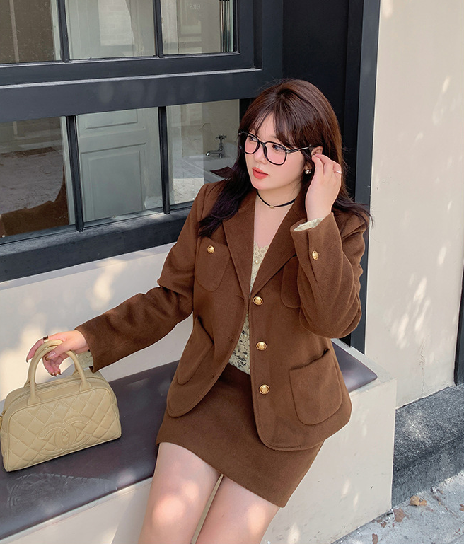 大きいサイズ レディース エレガント厚手セットアップスーツ（ジャケット+スカート） LL 3L 4L 5L