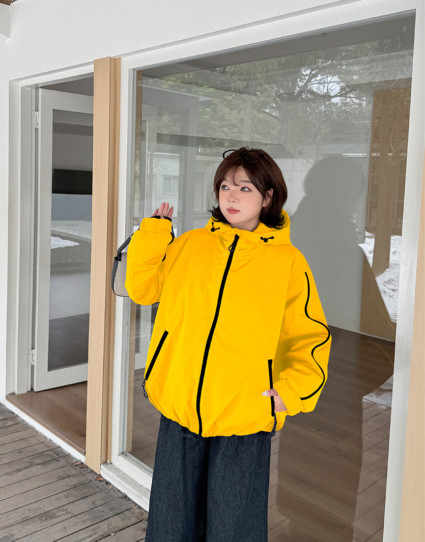 大きいサイズ レディース フード付きバイカラーパイピングカジュアルジャケット 3L 4L 5L