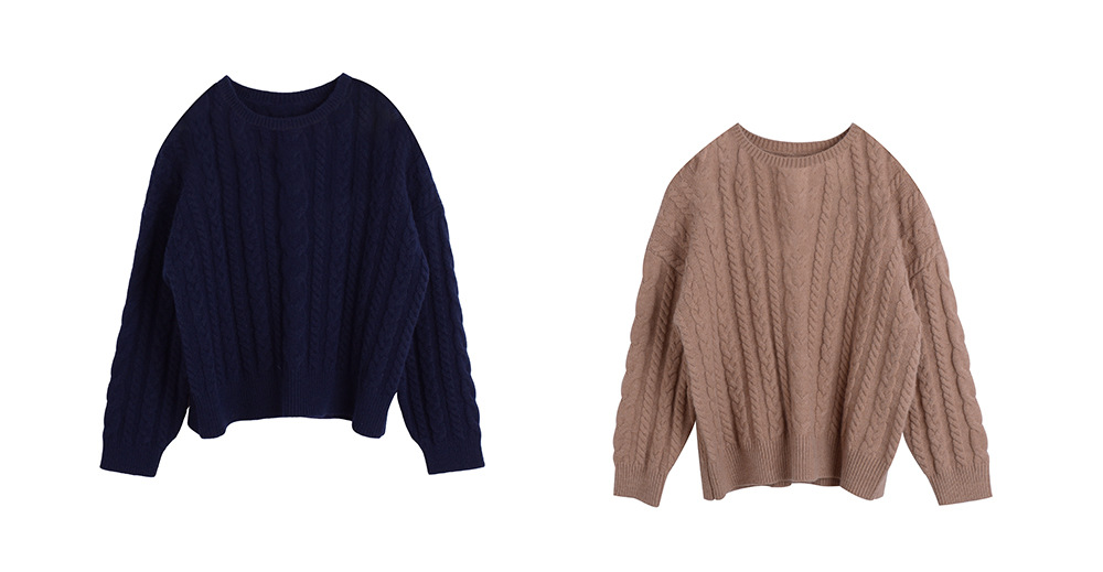 大きいサイズ レディース ラウンドネックケーブル編みカレッジスタイルセーター LL 3L 4L