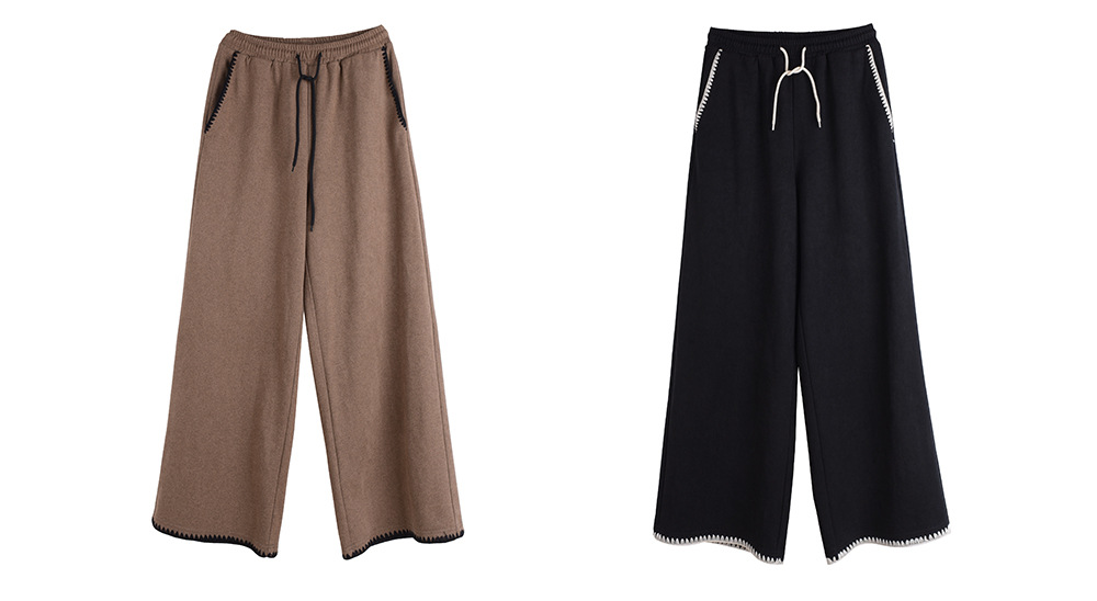 大きいサイズ レディース コントラストステッチウール風ワイドレッグパンツ LL 3L 4L 5L