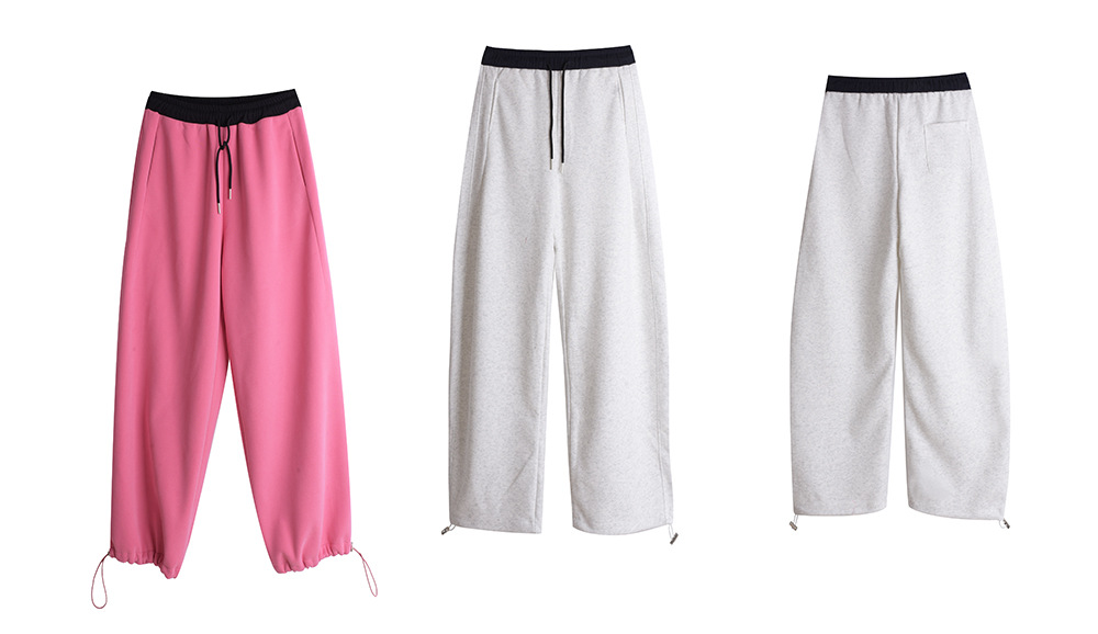 大きいサイズ レディース ニットコントラストウエストバンドストレートカジュアルパンツ LL 3L 4L 5L