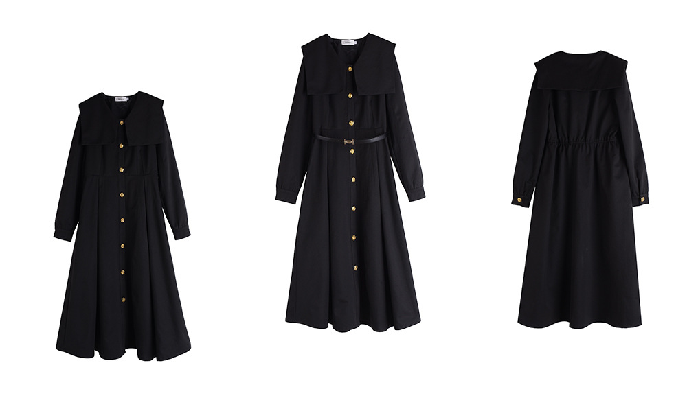 大きいサイズ レディース ビックラペルボタンダウンブラックワンピース（ベルト別売） LL 3L 4L 5L