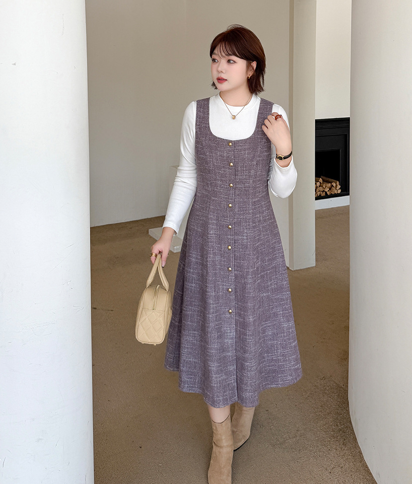 大きいサイズ レディース エレガントツーピースセット（ボトムシャツ+サスペンダーワンピース） LL 3L 4L 5L