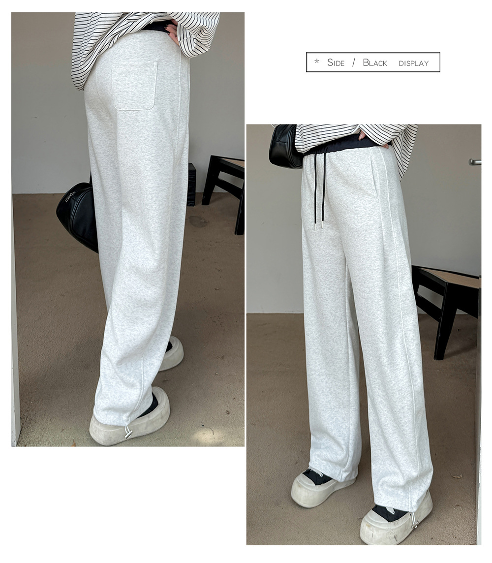 大きいサイズ レディース ニットコントラストウエストバンドストレートカジュアルパンツ LL 3L 4L 5L