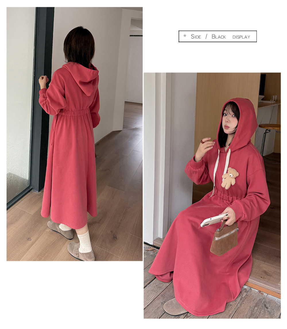 大きいサイズ レディース フード付きベアーマスコット厚手スウェットワンピース LL 3L 4L 5L