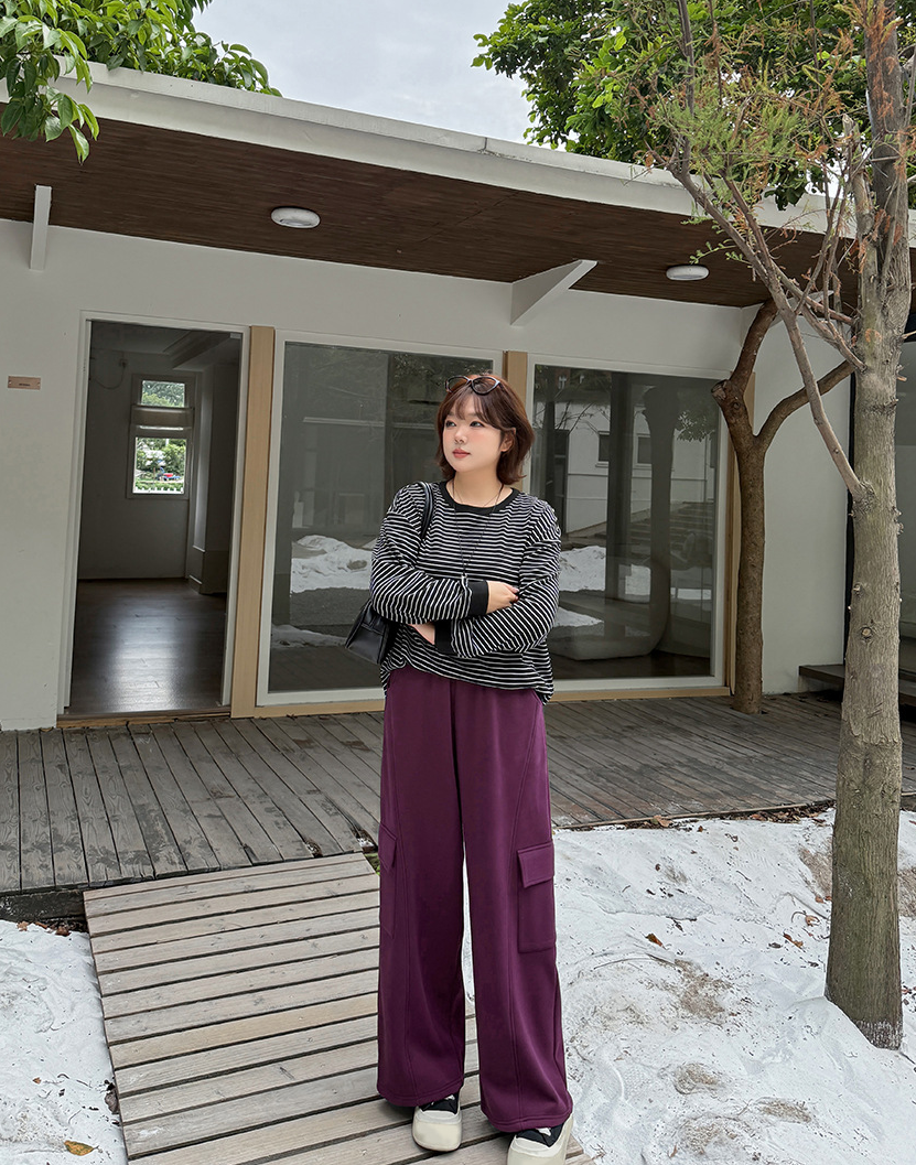 大きいサイズ レディース ニットフリース裏地ワイドレッグカーゴパンツ LL 3L 4L 5L