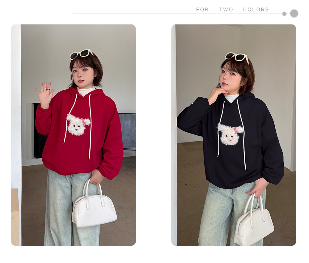 大きいサイズ レディース ふわふわ小犬厚手ニットスウェットパーカー LL 3L 4L 5L