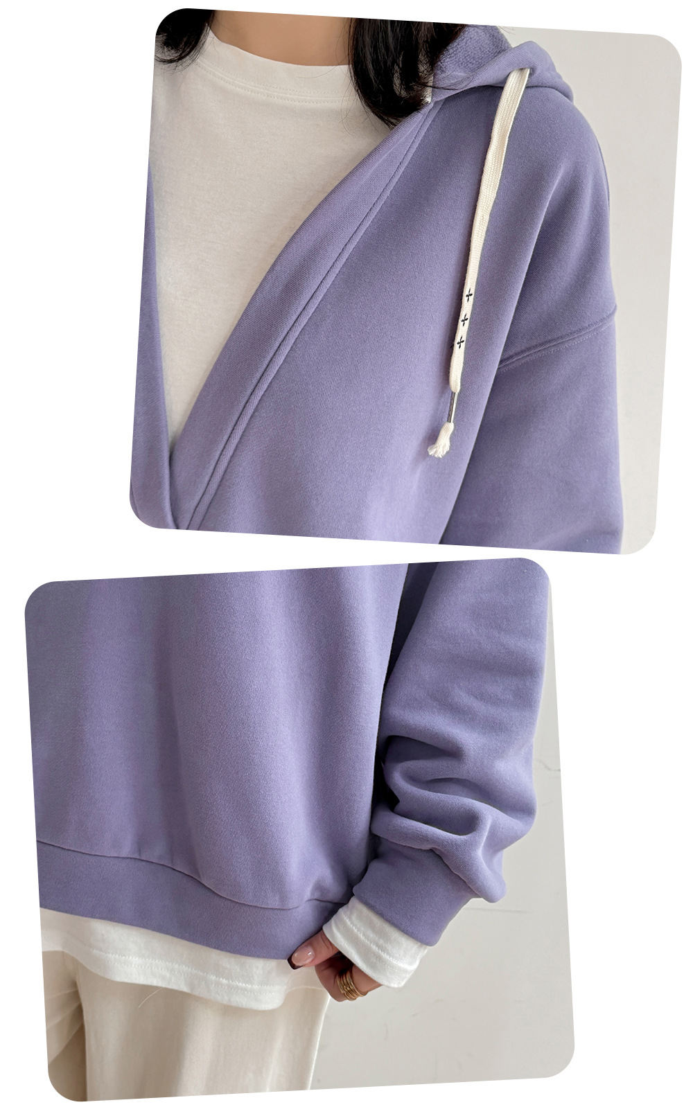 大きいサイズ レディース フード付き厚手フェイクツーピースカジュアルスウェットシャツ LL 3L 4L 5L
