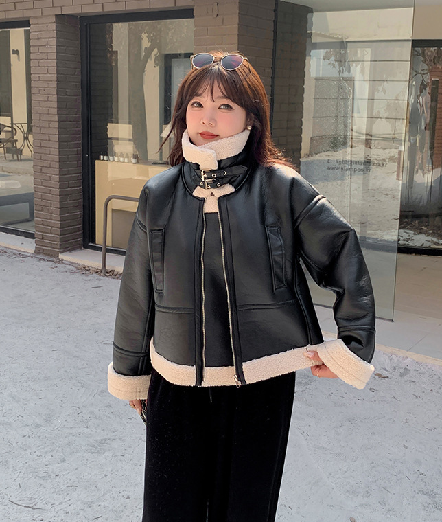大きいサイズ レディース フリースラペルクラシックPUレザーライダースジャケット LL 3L 4L 5L