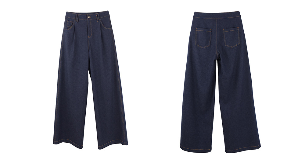 大きいサイズ レディース デニム風プリーツストレートワイドレッグパンツ LL 3L 4L 5L