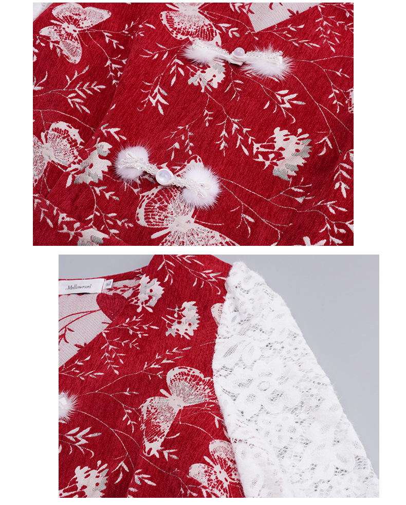 大きいサイズ レディース フェイクツーピースバタフライ刺繍レースワンピース LL 3L 4L 5L