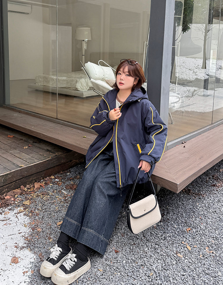 大きいサイズ レディース フード付きバイカラーパイピングカジュアルジャケット 3L 4L 5L