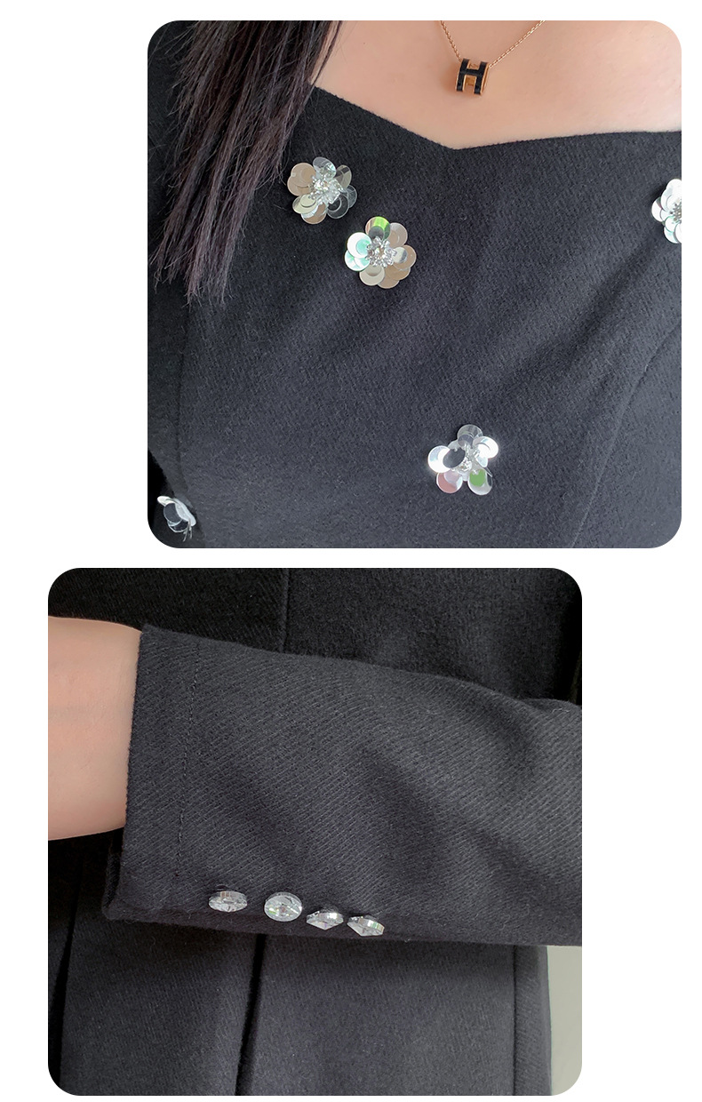 大きいサイズ レディース スパンコールスクエアネックブラックワンピース LL 3L 4L 5L