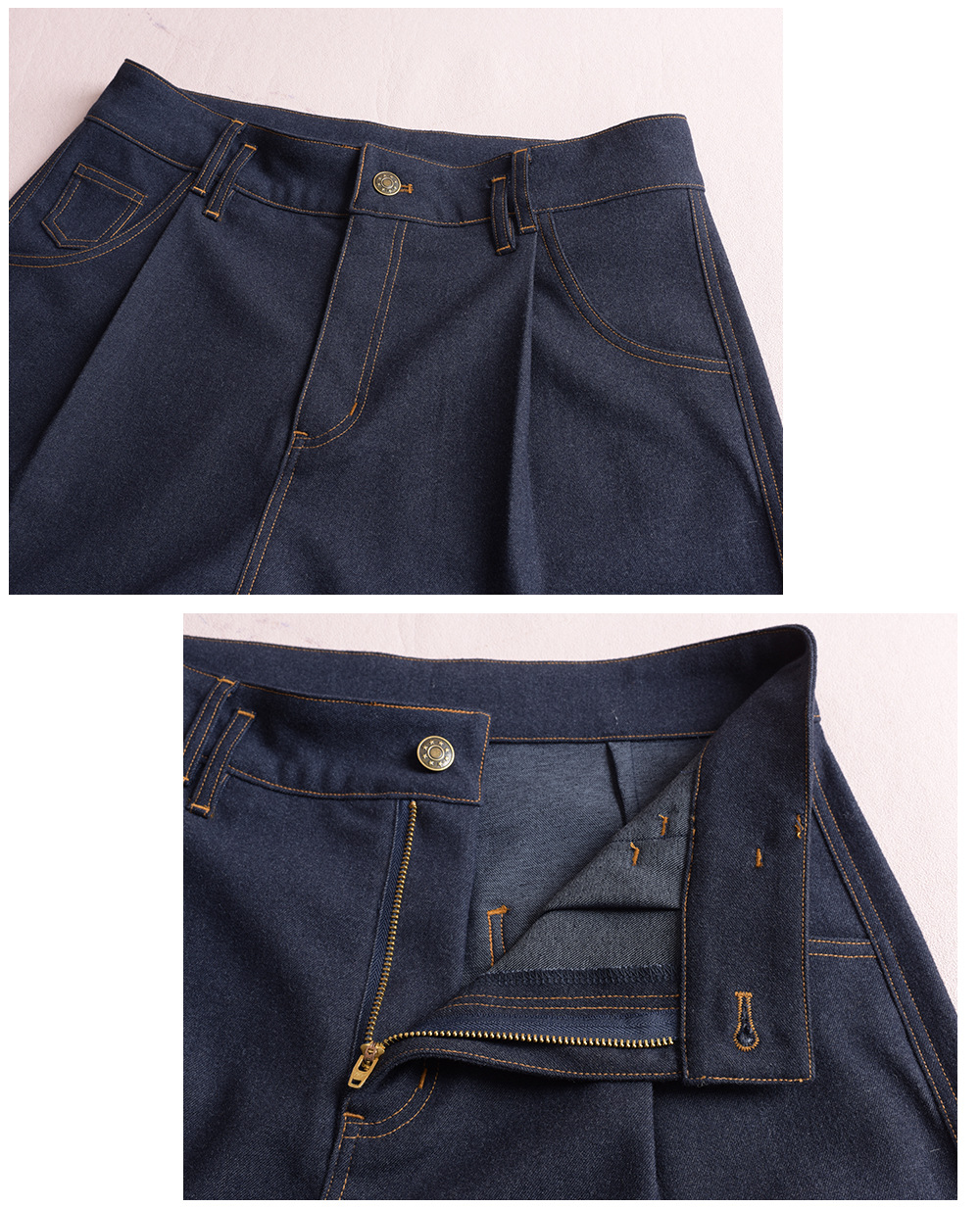 大きいサイズ レディース デニム風プリーツストレートワイドレッグパンツ LL 3L 4L 5L