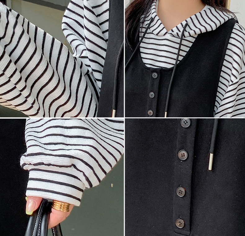 大きいサイズ レディース ストライプパーカー+サスペンダーワンピース2点セット  LL 3L 4L 5L