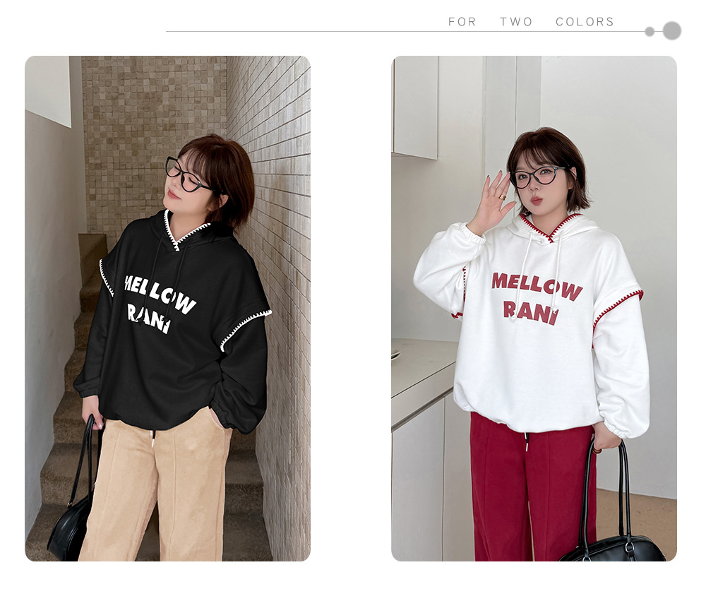 大きいサイズ レディース フード付きコントラストステッチスウェットシャツパーカー LL 3L 4L 5L