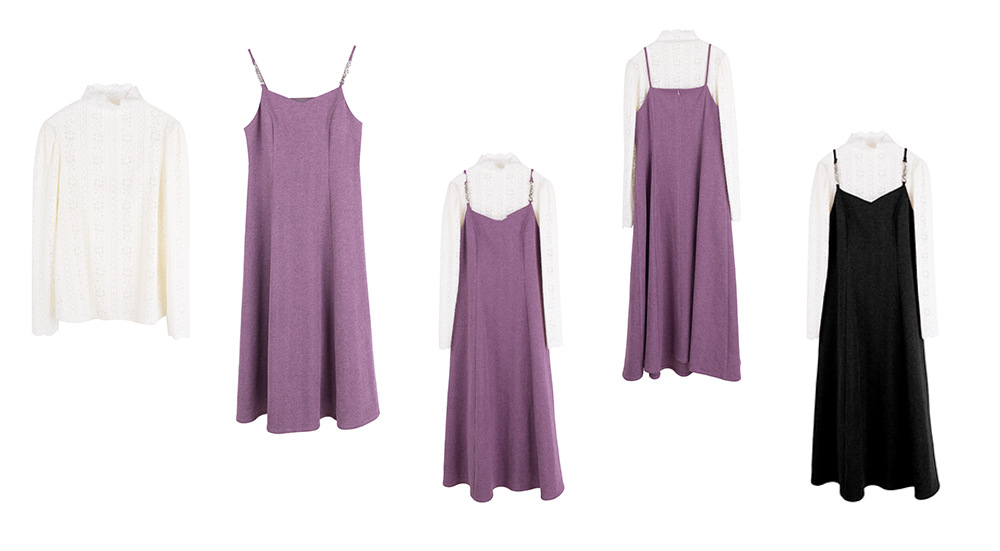 大きいサイズ レディース ツーピースセット（レーストップス+スリップワンピース） LL 3L 4L 5L