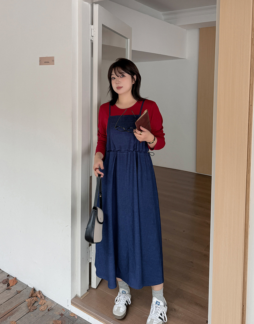 大きいサイズ レディース  フェイクツーピースワンピース（ニットインナー+デニムジャンパースカート） LL 3L 4L 5L