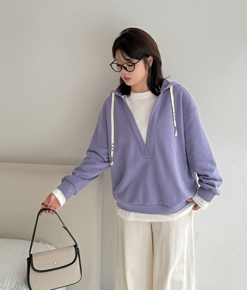 大きいサイズ レディース フード付き厚手フェイクツーピースカジュアルスウェットシャツ LL 3L 4L 5L