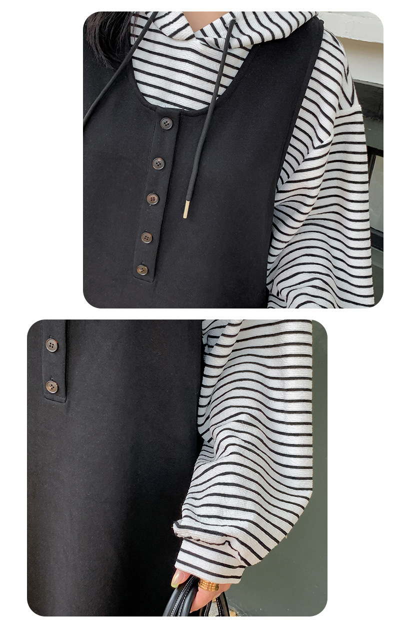 大きいサイズ レディース ストライプパーカー+サスペンダーワンピース2点セット  LL 3L 4L 5L