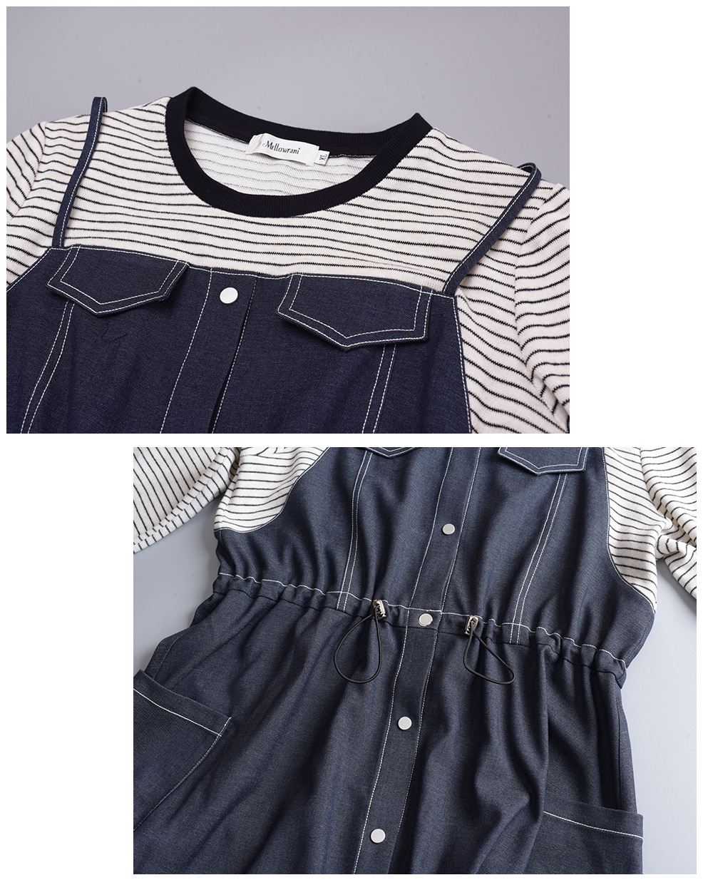 大きいサイズ レディース フェイクツーピースワンピース（ストライプシャツ＋デニムワンピース） LL 3L 4L 5L