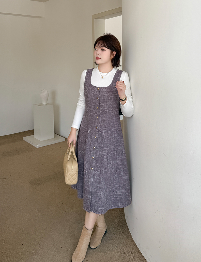 大きいサイズ レディース エレガントツーピースセット（ボトムシャツ+サスペンダーワンピース） LL 3L 4L 5L