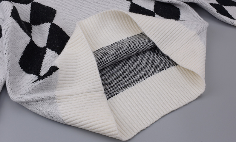 大きいサイズ レディース ラウンドネックレトロ小花ダイヤ柄プルオーバーセーター LL 3L 4L