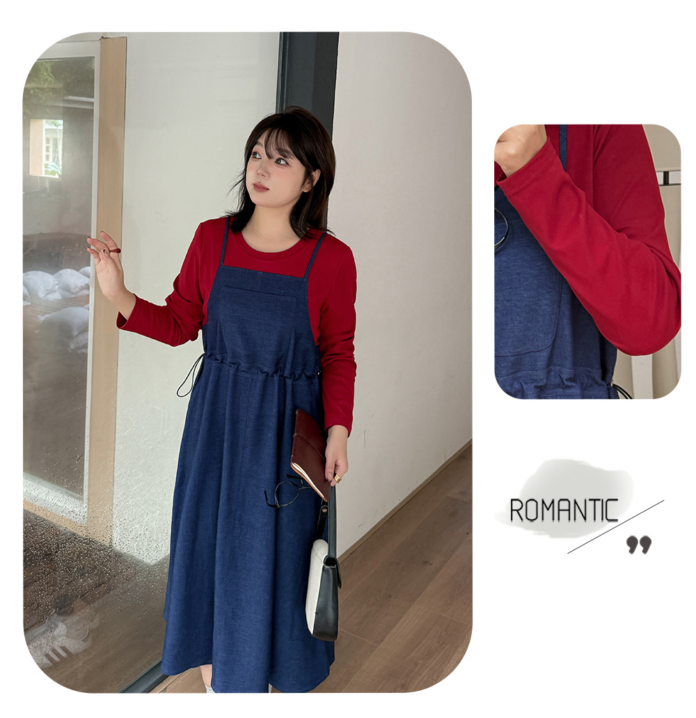 大きいサイズ レディース  フェイクツーピースワンピース（ニットインナー+デニムジャンパースカート） LL 3L 4L 5L