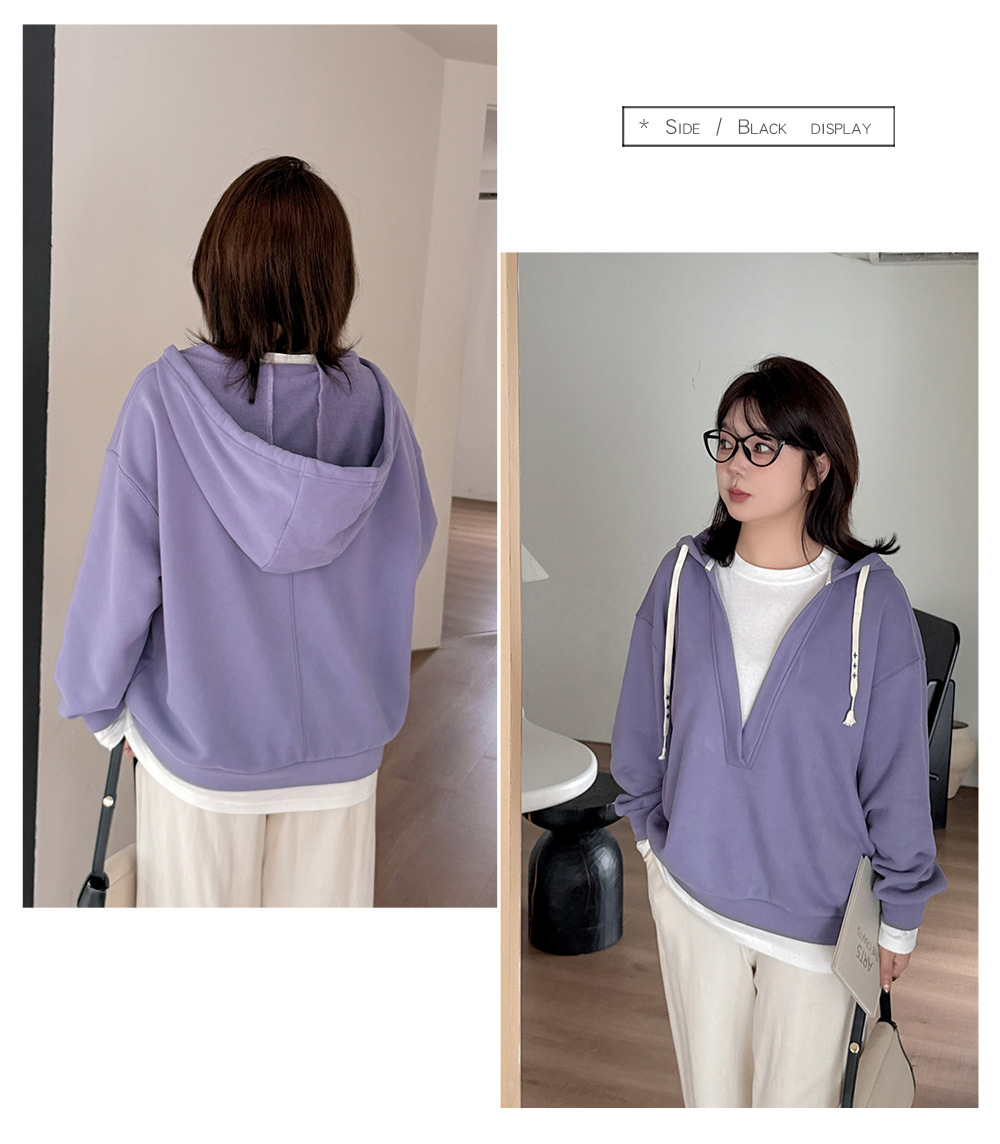 大きいサイズ レディース フード付き厚手フェイクツーピースカジュアルスウェットシャツ LL 3L 4L 5L