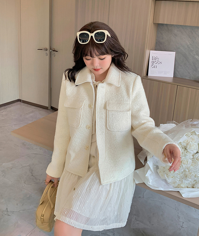 大きいサイズ レディース 厚手ミルキーホワイトショートジャケット LL 3L 4L 5L