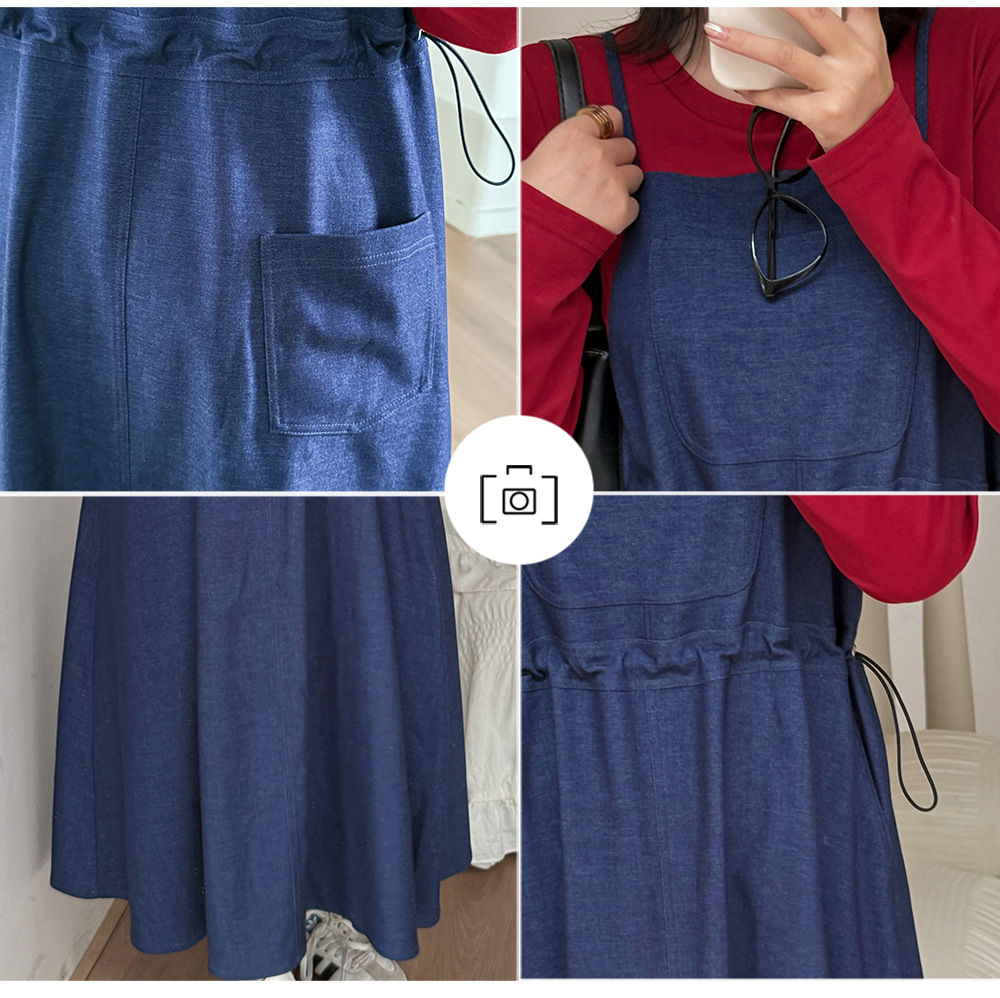 大きいサイズ レディース  フェイクツーピースワンピース（ニットインナー+デニムジャンパースカート） LL 3L 4L 5L