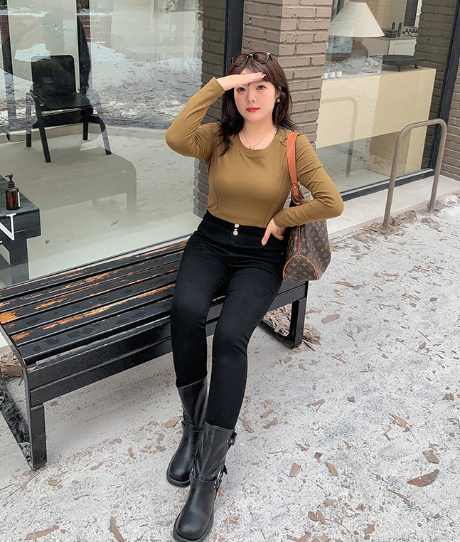 大きいサイズ レディース ハイウエストタイトブラック厚手デニムパンツ LL 3L 4L 5L