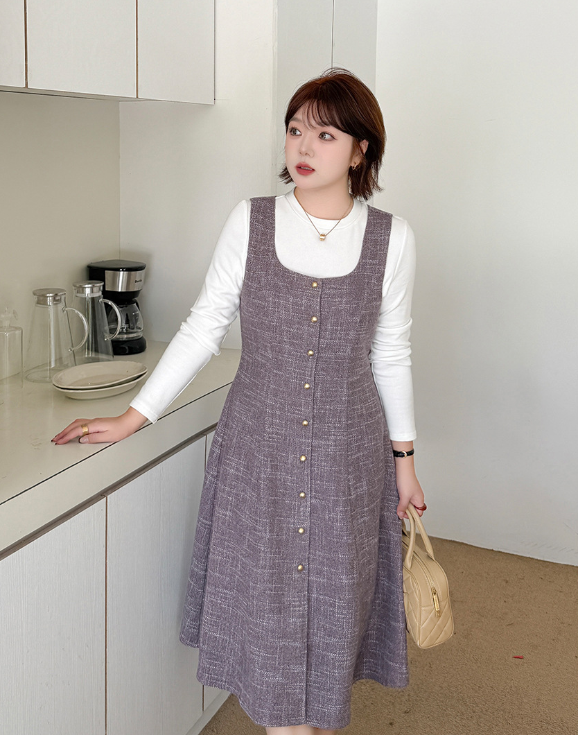 大きいサイズ レディース エレガントツーピースセット（ボトムシャツ+サスペンダーワンピース） LL 3L 4L 5L