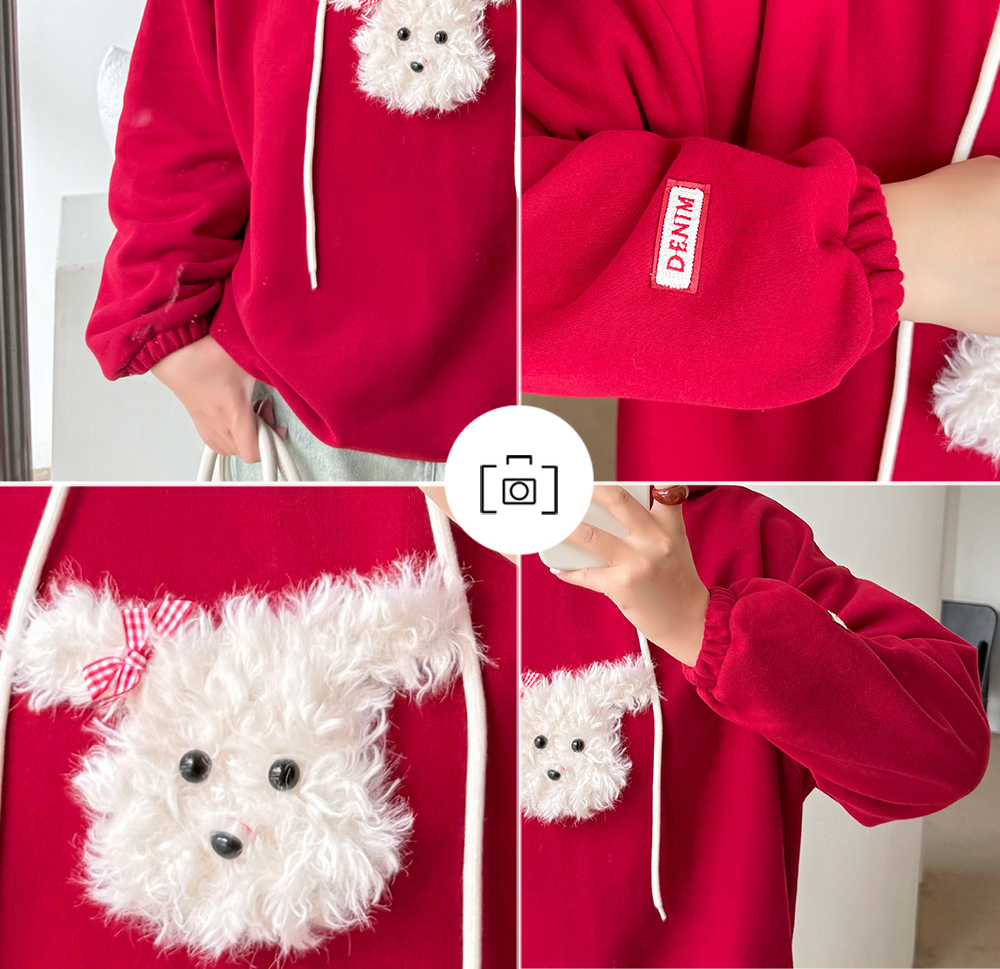 大きいサイズ レディース ふわふわ小犬厚手ニットスウェットパーカー LL 3L 4L 5L