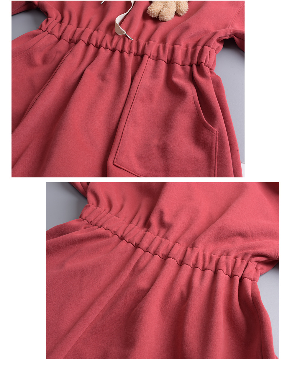 大きいサイズ レディース フード付きベアーマスコット厚手スウェットワンピース LL 3L 4L 5L