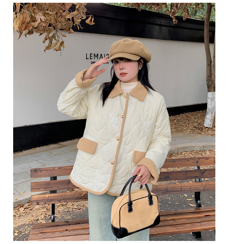 大きいサイズ レディース 刺繍入りキルティングコーデュロイジャケット LL 3L 4L