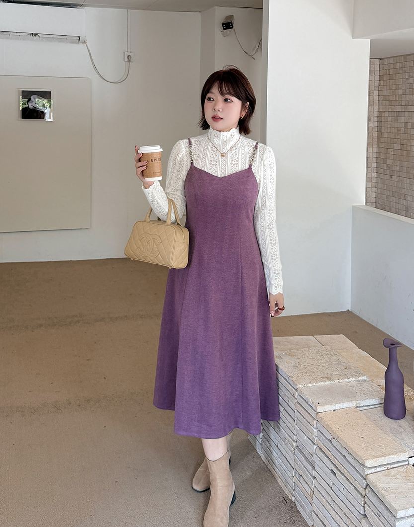 大きいサイズ レディース ツーピースセット（レーストップス+スリップワンピース） LL 3L 4L 5L