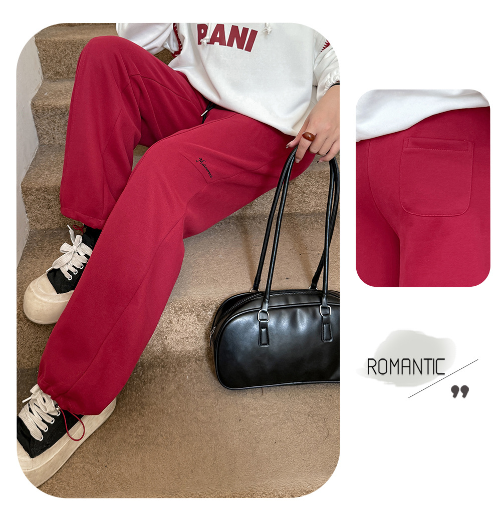 大きいサイズ レディース 刺繍ロゴニットカジュアルストレートパンツ LL 3L 4L 5L