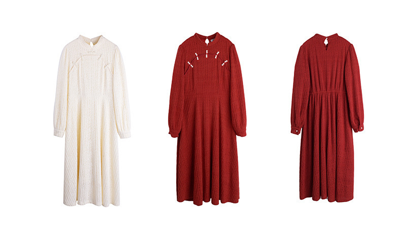 大きいサイズ レディース チャイナ風レトロ花柄ビーズボタンレースワンピース LL 3L 4L 5L