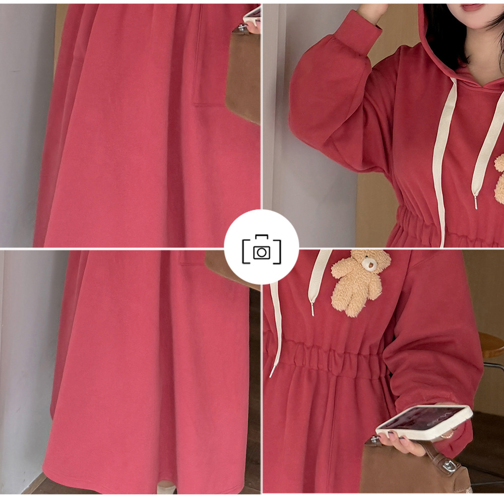 大きいサイズ レディース フード付きベアーマスコット厚手スウェットワンピース LL 3L 4L 5L