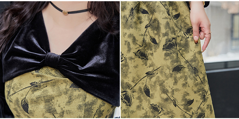 大きいサイズ レディース エレガントベルベットリボンプリントワンピース LL 3L 4L 5L