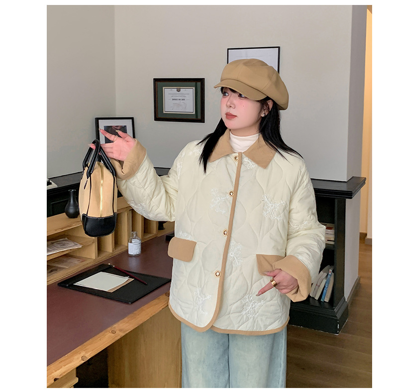 大きいサイズ レディース 刺繍入りキルティングコーデュロイジャケット LL 3L 4L