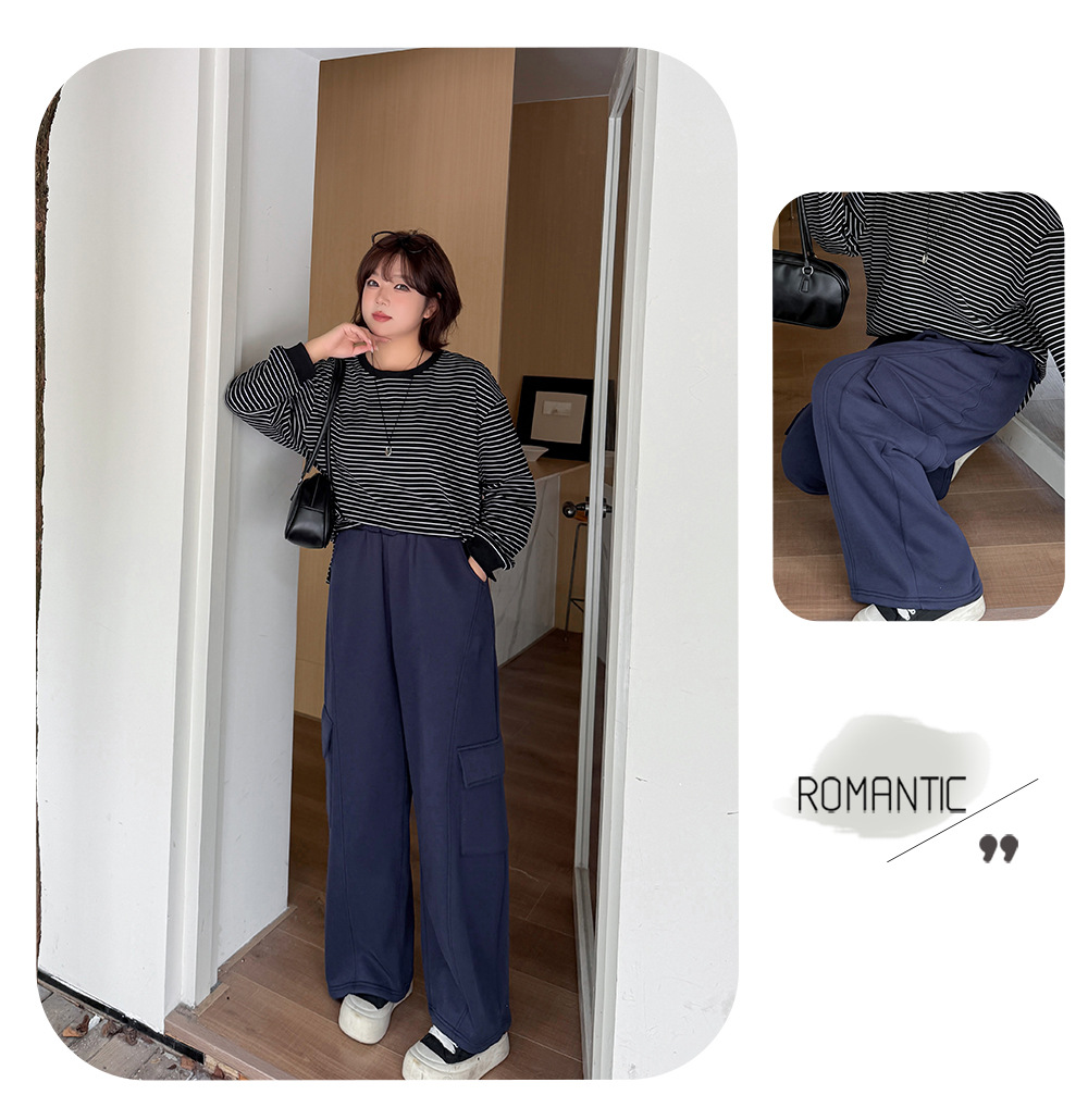 大きいサイズ レディース ニットフリース裏地ワイドレッグカーゴパンツ LL 3L 4L 5L