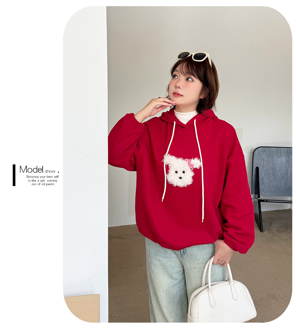 大きいサイズ レディース ふわふわ小犬厚手ニットスウェットパーカー LL 3L 4L 5L