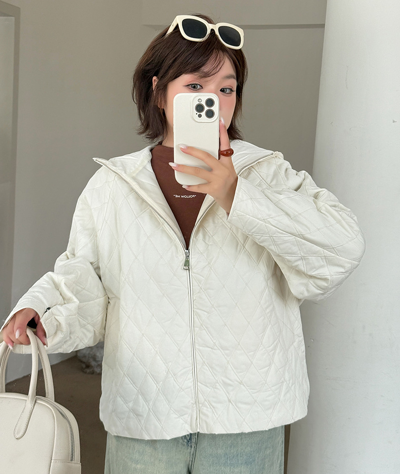 大きいサイズ レディース 軽量フード付きラメクロスステッチキルティングジャケット 3L 4L 5L