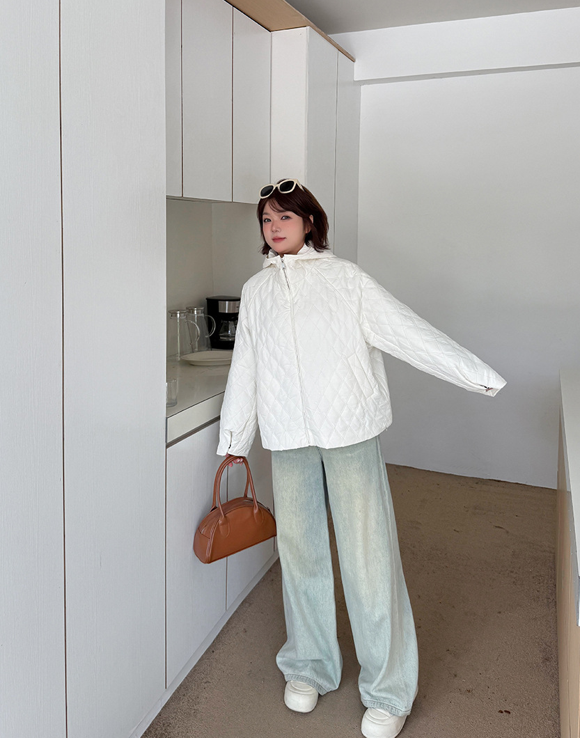 大きいサイズ レディース 軽量フード付きラメクロスステッチキルティングジャケット 3L 4L 5L